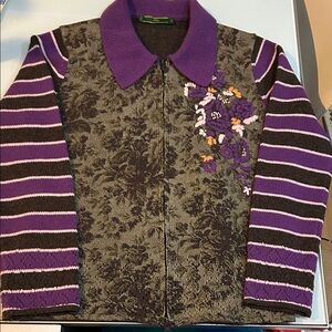 Oilily Purple zippered merino wool cardigan really nice details